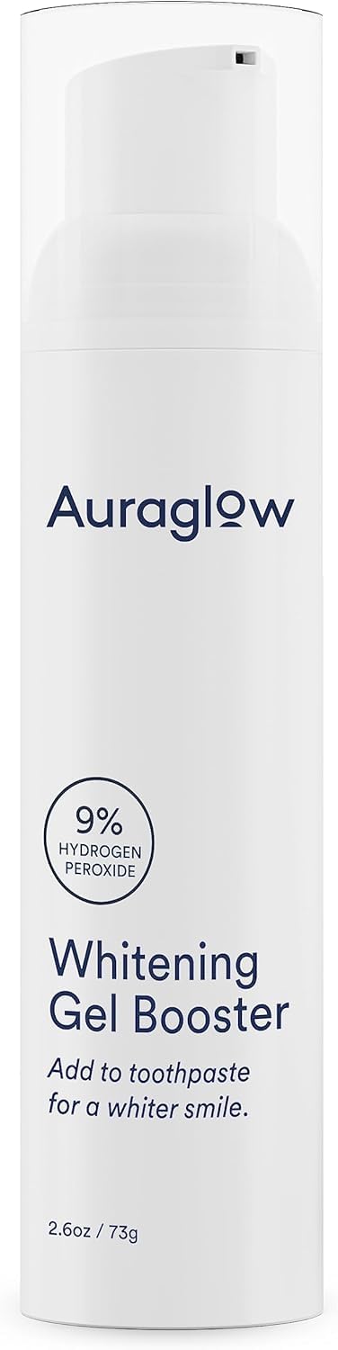 Auraglow Whitening Toothpaste Booster, Add to Toothpaste to Whiten, 9% Hydrogen Peroxide Teeth Whitening Gel Toothpaste, 350+ Whitening Treatments, 6-Month Supply, 2.6oz