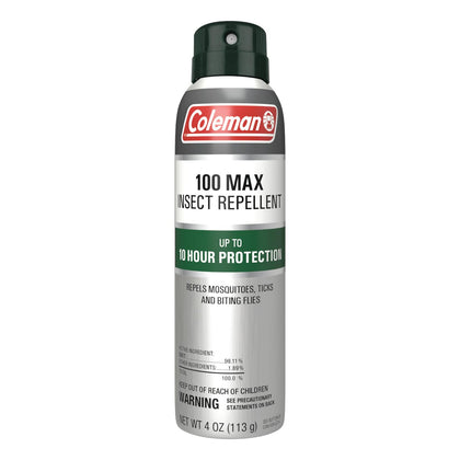 Coleman Insect Repellent Spray - 100% MAX DEET Insect Repellent Spray, protection against ticks, mosquitoes, chiggers, gnats, fleas, ideal for camping, hiking, outdoor activities, 4oz Continuous Spray