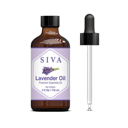 Siva Lavender Essential Oil 4 Fl Oz with Glass Dropper - 100% Pure, Natural, Undiluted & Therapeutic Grade, Amazing for Skin & Hair Care, Diffuser, Aromatherapy, Massage, DIY Soaps & Candles