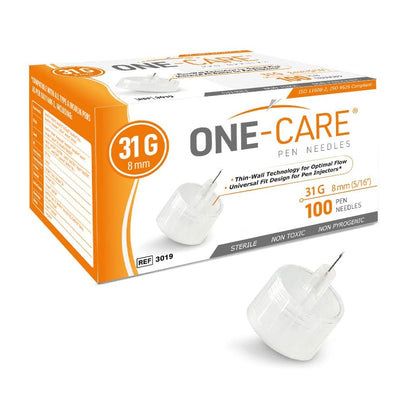 ONE-CARE Pen Needles 31G x 8mm, Box of 100, Universal Fit