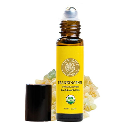 Organic Frankincense Serrata Essential Oil Roll on, 100% Pure USDA Certified Aromatherapy - 10 ml Roller by Silk Road Organic - Always Pure & Organic