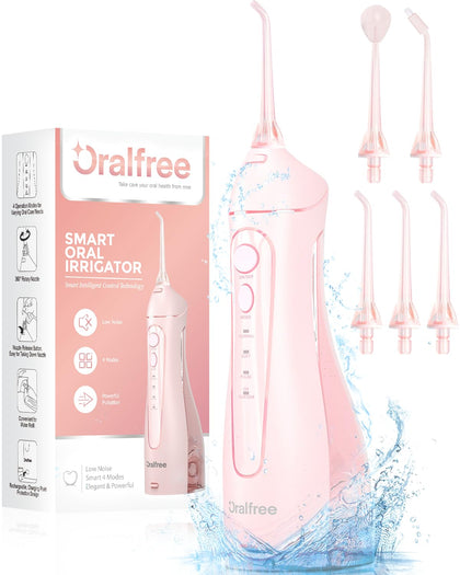 Oralfree Water Dental flosser Teeth Picks - Braces Cordless Oral Irrigator Portable Rechargeable Travel Irrigation Cleaner IPX7 Waterproof Electric Professional Flossing Teeth Cleaning for Home