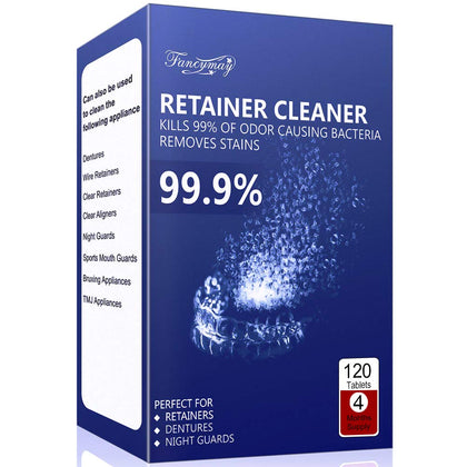 Retainer Cleaner Tablets 120 Tablets - 4 Months Supply, Cleaning Tablets for Denture Aligners Invisalign, Mouth Guard Night Guard Cleaner Tablets, Remove Odors Discoloration Stains& Plaque, Mint