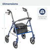 Drive Medical 10257BL-1 4 Wheel Rollator Walker With Seat, Steel Rolling Walker, Height Adjustable, 7.5