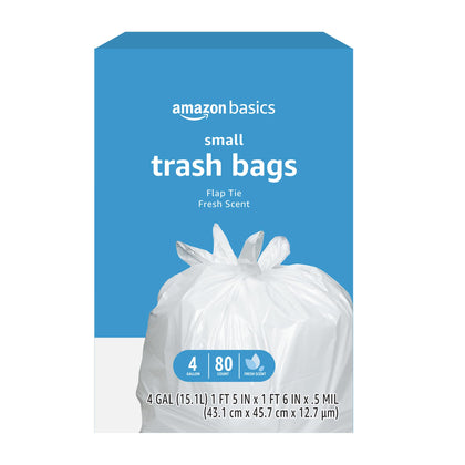 Amazon Basics 4 Gallon Trash Bags, Flap Ties, Fresh Scent, 80 Count, Pack of 1