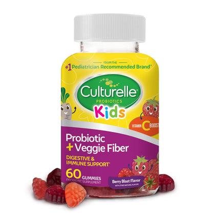 Culturelle Daily Probiotic for Kids + Veggie Fiber Gummies (Ages 3+) - 60 Count - Digestive Health & Immune Support - Berry Flavor with a Vitamin C Boost