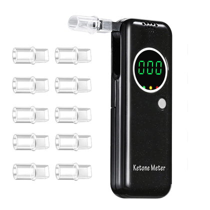 Ketosis Breath Analyzer High Accuracy Ketone Breath Meter Digital Breath Ketone Tester with 10 Reusable Mouthpieces for Keto Diet Testing - Black