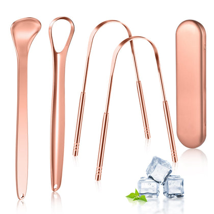 MORGLES Copper Tongue Scraper, 4Pcs Tongue Scraper with Case Medical Grade Tongue Scrapers for Adults Kids, Great for Oral Hygiene Bad Breath, Gold