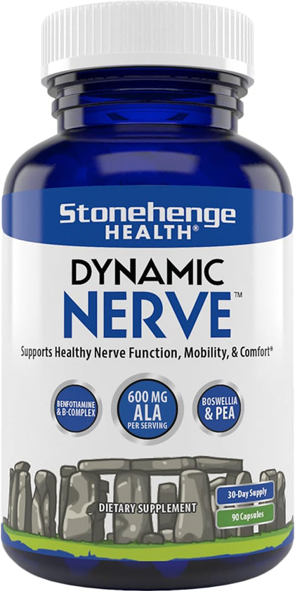 Stonehenge Health Dynamic Nerve Supplement - Supports Nerve Function in Fingers, Toes, Hands, and Feet with Alpha Lipoic Acid ALA, Benfotiamine, Pea, Robust B Complex, Boswellia