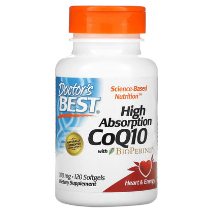 Doctor's Best High Absorption CoQ10 with BioPerine, Gluten Free, Naturally Fermented, Heart Health, Energy Production, 100 mg, 120 Count