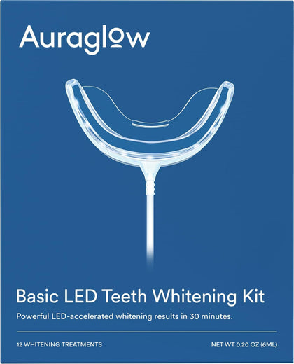 Auraglow Teeth Whitening Kit, Wired LED Accelerator Light, 35% Carbamide Peroxide Teeth Whitening Gel, 12 Whitening Treatments, (2) 3mL Whitening Gel Syringes, Whiten Teeth Faster