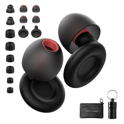 Ear Plugs for Sleeping Noise Reduction Reuseable, Concerts, Focus, Travel, Work, High Fidelity- 7 Pair Eartips - Flexible Soft-Touch - NRR of 24 and 27 dB Noise Cancelling Black Red,1 Count(Pack of 1)