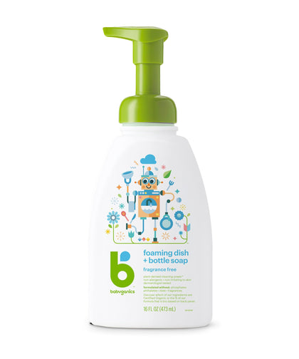 Babyganics Foaming Dish & Bottle Soap, Pump Bottle, Fragrance Free, Plant-Derived Cleaning Power, Removes Dried Milk, 16 Fl Oz