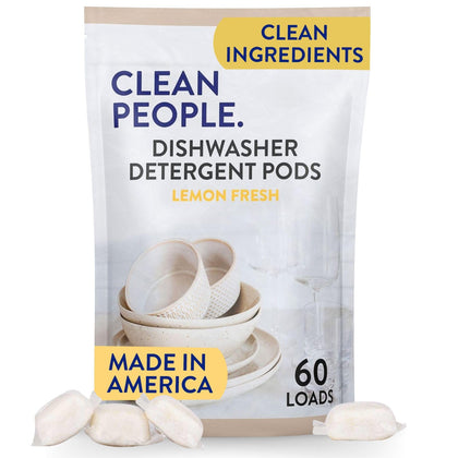 The Clean People Dishwasher Pods - Cuts Grease & Rinses Sparkling Clean - Residue-Free - Phosphate Free Dishwashing Pods - Lemon, 60 Pack