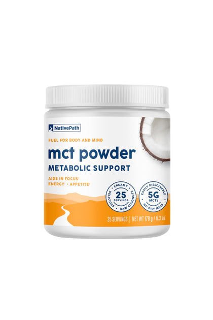 NativePath MCT Oil Powder Supplement - Unflavored MCT Powder with Keto-Friendly C8 MCTs. Free of Dairy, Gluten and GMOs, 25 Servings