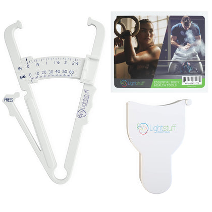 Lightstuff Essential Body Health Tools - Fat Caliper Plus Body Tape Measure - Check Your Fat Percentage and Body Measurements at Home Without Anyone's Help - Body Fat Charts and Instructions Included