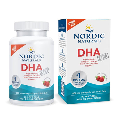 Nordic Naturals DHA Xtra, Strawberry - 90 Soft Gels - 1660 mg Omega-3 - High-Intensity DHA Formula for Brain & Nervous System Support - Non-GMO - 45 Servings