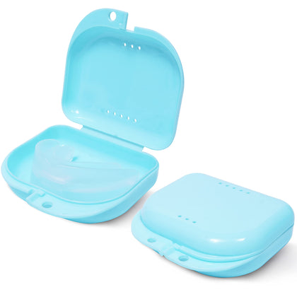 Mrs. Odonto Retainer Case - Pack of 2 - Odorless Mouth Guard Case - Ventilated, Durable & Hygienic for Carrying and Protecting Braces, Dentures & Aligners - 3.14 x 3.14 x 1.1 - (Bluish)