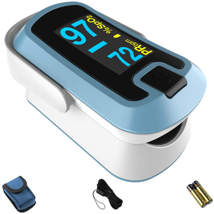 mibest OLED Finger Pulse Oximeter, O2 Meter, Dual Color White/Light Blue