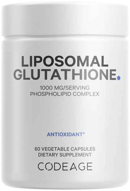 Codeage Liposomal Glutathione 1000 mg, GlutaONE Antioxidant Phospholipid Complex, L-Glutathione Reduced Capsules Supplement, Non-GMO Sunflower Oil & Lecithin Essential Phospholipids, Vegan, 60 ct