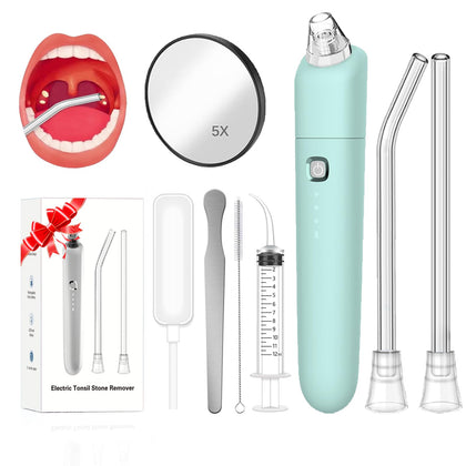 Electronic Tonsil Stone Remover Vacuum, Tonsil Stone Removal Kit with 3 Suction Mode, Tonsillolith Remover Tool - Fight Bad Breath Oral Irrigator, Oral lamp, 5X Magnifying Mirror (Blue)