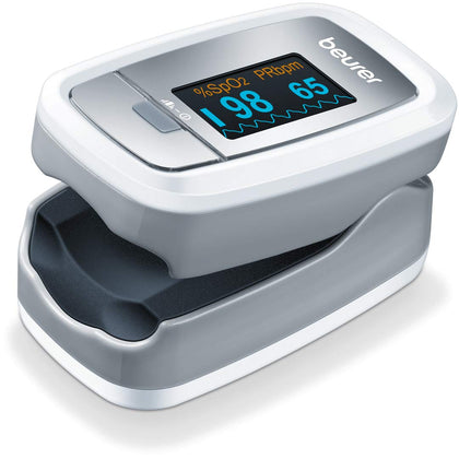 Beurer PO30 Fingertip Pulse Oximeter with 4 Color Display Formats, Lanyard, Protective Storage Bag, and Batteries - Blood Oxygen Saturation Monitor with Heart Rate, Oxygen Meter Finger Pulse Oximeter