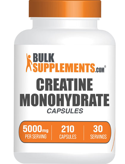 BulkSupplements.com Creatine Monohydrate Capsules - Micronized Creatine Monohydrate, Creatine Pills - 7 Creatine Capsules per Serving, 5000mg, Gluten Free, 210 Capsules (Pack of 1)