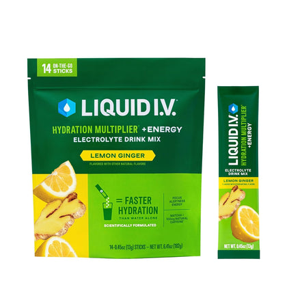 Liquid I.V.® Hydration Multiplier +Energy - Lemon Ginger | Electrolyte Powder Drink Mix | 1 Pack (14 Servings)