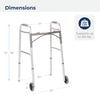 Drive Medical 10210-1 2-Button Folding Walker with Wheels, Rolling Walker, Front Wheel Walker, Lightweight Walkers for Seniors and Adults Weighing Up To 350 Pounds, Adjustable Height, Silver