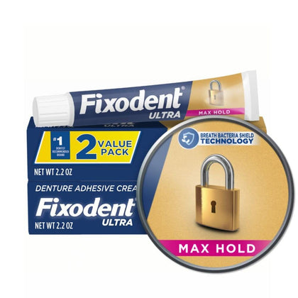 Fixodent Ultra Max Hold Denture Adhesive, 2.2 Ounce (Pack of 2)