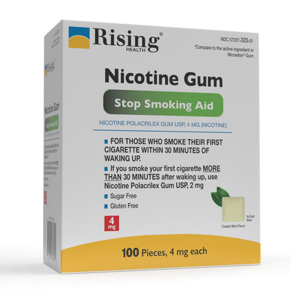 Rising Health - Nicotine Polacrilex Coated Gum 4mg (Nicotine), Coated Mint Flavor, Stop Smoking Aid; Quit Smoking with Nicotine Gum, 100 Count (4mg)