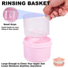 Denture Case, Leak Proof Denture Bath Cup for Travel, Denture Container Cups for Soaking Full & Partial Dentures, Retainers, Denture Cleaning Kit Holder Box with Denture Cleaner Brush-Pink