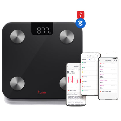 Sunny Health & Fitness 20 Metric Advanced Body Fat Composition BMI Scale with Health Tracker & Analyzer App - SMART Bathroom Scale for Body Weight, Metabolic Age, BMR, Fat Mass and More - SF-WS022063