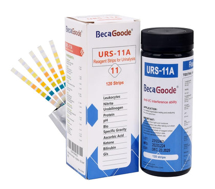 BecaGoode-Urine Rapid Test-Strips 11 Parameters, UTI Test Kit, Liver Function, Kidney and Gallbladder, Packed w/h Two Separate Foil Pouch in One Big Bottle - 120 Count