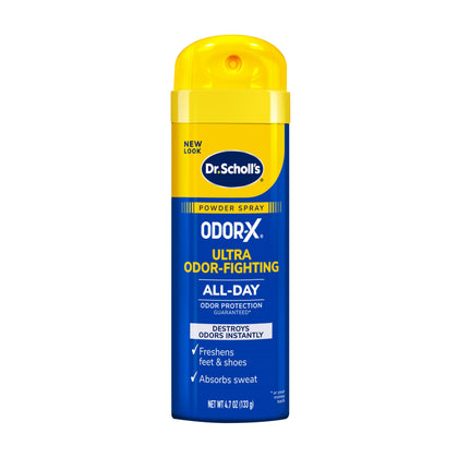 Dr. Scholl's ODOR-X ULTRA ODOR-FIGHTING POWDER SPRAY, 4.7 oz // Destroys Odors Instantly - All-Day Odor Protection - Freshens Feet & Shoes