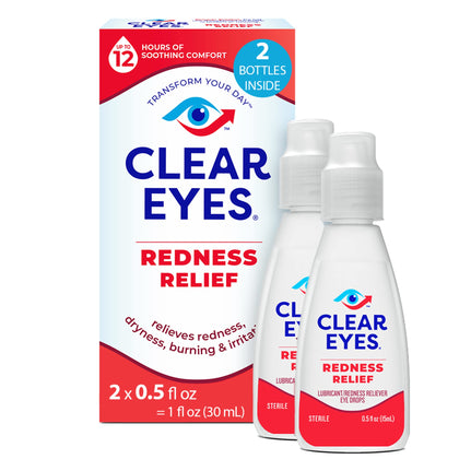 Clear Eyes Redness Relief Eye Drops, 0.5 oz, Dual Pack