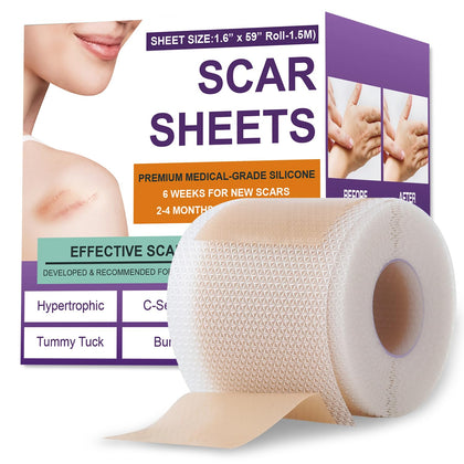 Silicone Scar Sheets,Silicone Scar Tape,Scar Tape For Surgical Scars,Silicone Scar Removal Strips For Surgical,C-Section,Tummy Tuck,Keloid Scars(1.6