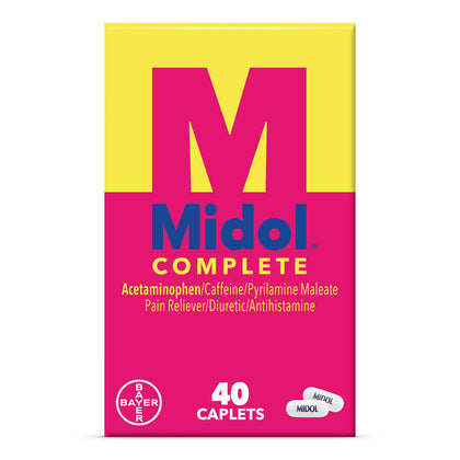 Midol Complete Menstrual Pain Relief Caplets, 40 Count - Provides Cramp, Headache, and Bloating Relief