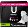 U by Kotex Balance Sized for Teens Ultra Thin Pads with Wings, Heavy Absorbency, 56 Count (4 Packs of 14) (Packaging May Vary)