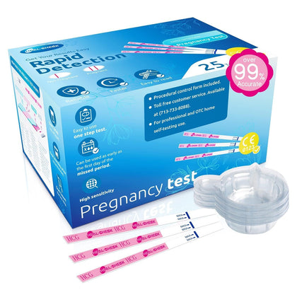 Pregnancy Tests with Cup, HEAL-CHECK Bulk Pregnancy Test Strips for Home Detection, Over 99% Accuracy, Individually Wrapped, Extra-Wide 5mm HCG Test Kit Comfortable Grip, 25 Count, Pruebas De Embaraz