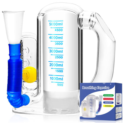 Incentive Spirometer,Breathing Exercise Device for Lungs,Deep Breathing Trainer for Children and Adults,5000ml Capacity Measurement with Flow Indicator