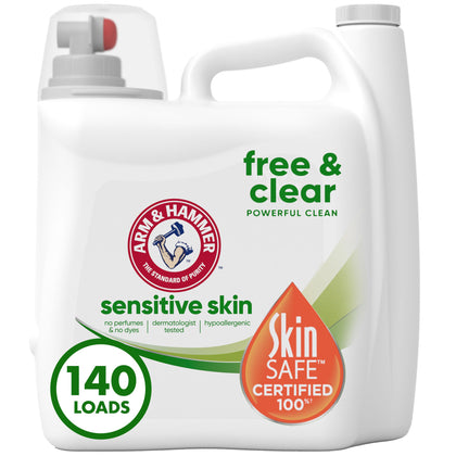 Arm & Hammer Sensitive Skin Free & Clear, 140 Loads Liquid Laundry Detergent, 140 Fl oz