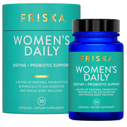 FRISKA Women’s Daily Digestive Enzyme and Probiotics Supplement, Advanced Natural Support for Female Digestive Health, Fights Bloating, Eases Digestion, Supports Nutrient Absorption, 30 Capsules