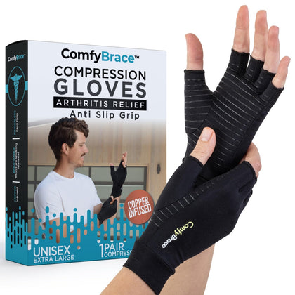 ComfyBrace Copper Infused Compression Arthritis Gloves for Hand & Finger Relief from pain/swelling caused by Rheumatoid Arthritis, carpal Tunnel, Tendonitis and Poor Circulation, Fits Men & Women