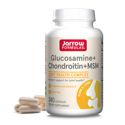 Jarrow Formulas Glucosamine + Chondroitin + MSM Capsules, Joint Support Supplement with Vitamin C and Manganese, 240 Capsules, 60 Day Supply