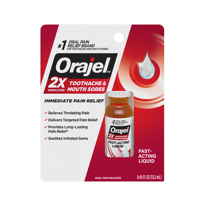 Orajel 2X Medicated Toothache & Mouth Sores Liquid, 0.45 Fl Oz