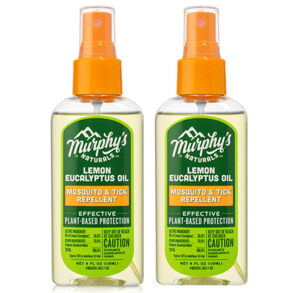 Murphy's Naturals Lemon Eucalyptus Oil Insect Repellent Spray | DEET-Free, Plant-Based | Mosquito and Tick Repellent for Skin + Gear | 4 Ounce Pump Spray | 2 Pack