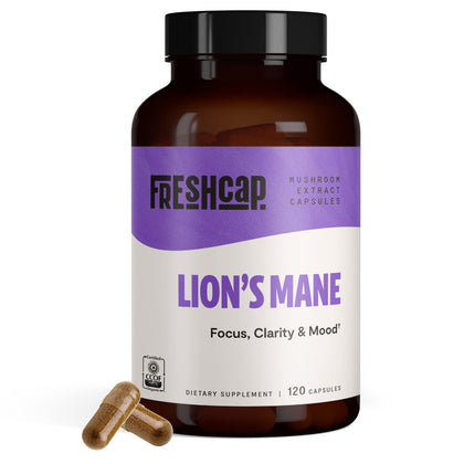 FreshCap Lions Mane Supplement Capsules - Organic Lion's Mane Brain Supplements for Memory and Focus, Cognition & Mental Clarity - Mushroom Supplement - Dual Extracted 1000 mg (120 Capsules)