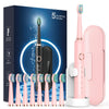 Rtauys M5 Sonic Electric Toothbrush for Adults - Rechargeable Electric Toothbrush with 8 Brush Heads & Travel Case, Power Electric Toothbrush with Holder, 3 Hours Charge for 120 Days - Pink