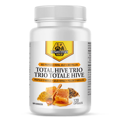 Dutchman's Gold Total Hive Trio Capsules - 120 Veg Caps Approximately 30-60 Servings - Bee Pollen Royal Jelly & Propolis Supplement - Superfoods for Antioxidant Immune Support - Natural Honey Mix